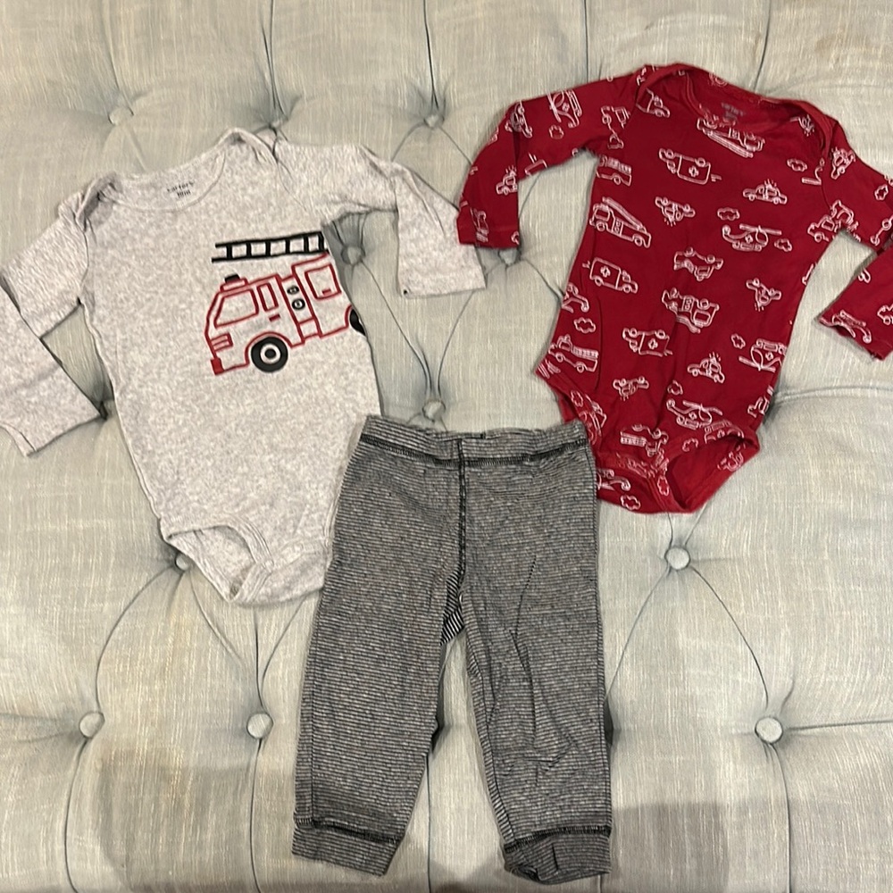 Carter's Gray and Red Long-Sleeved Bodysuits